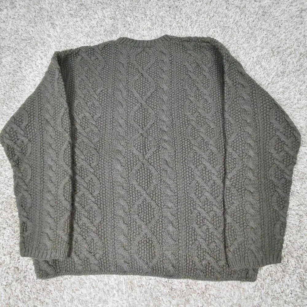 J Crew Knit By Hand Sweater Mens Large Fisherman Cable Knit Wool Heavyweight